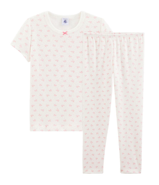 Girls' Ribbed Floral Pyjamas MARSHMALLOW white/GRETEL pink