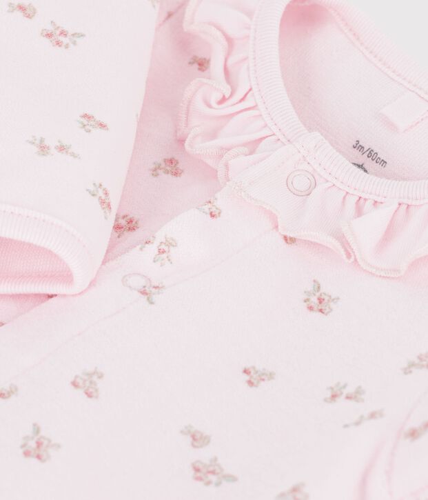 Babies' velour pyjama suit with a collar and floral print pink/multicolor