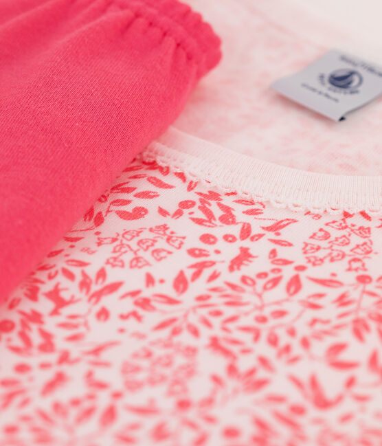 Girls' Pink Floral Print Cotton Short Pyjamas MARSHMALLOW white/GRETEL pink