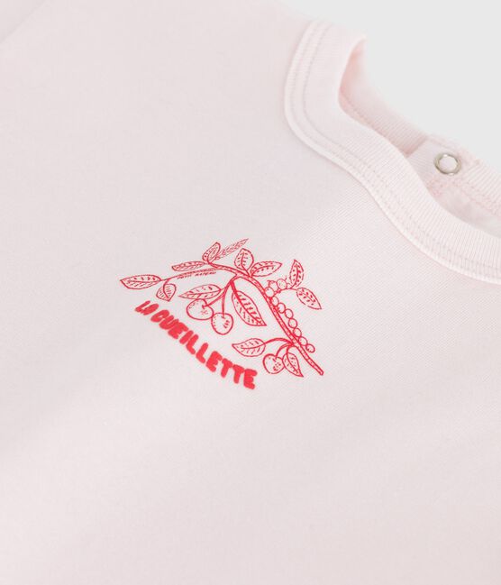 Babies' short-sleeved plain cotton T-shirt FLEUR pink