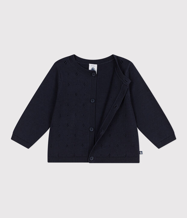 Babies' plain knitted cotton cardigan SMOKING