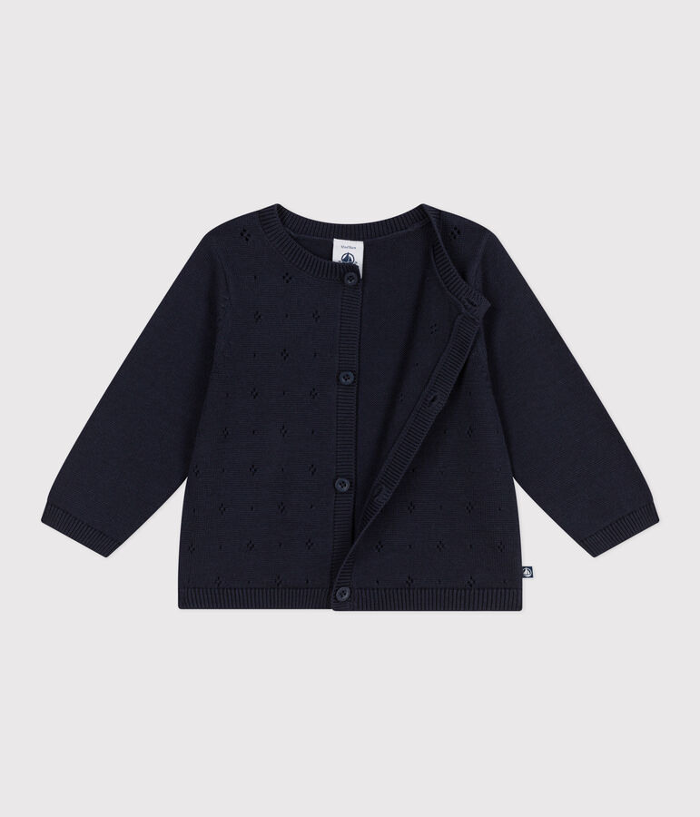 Babies' plain knitted cotton cardigan SMOKING blue