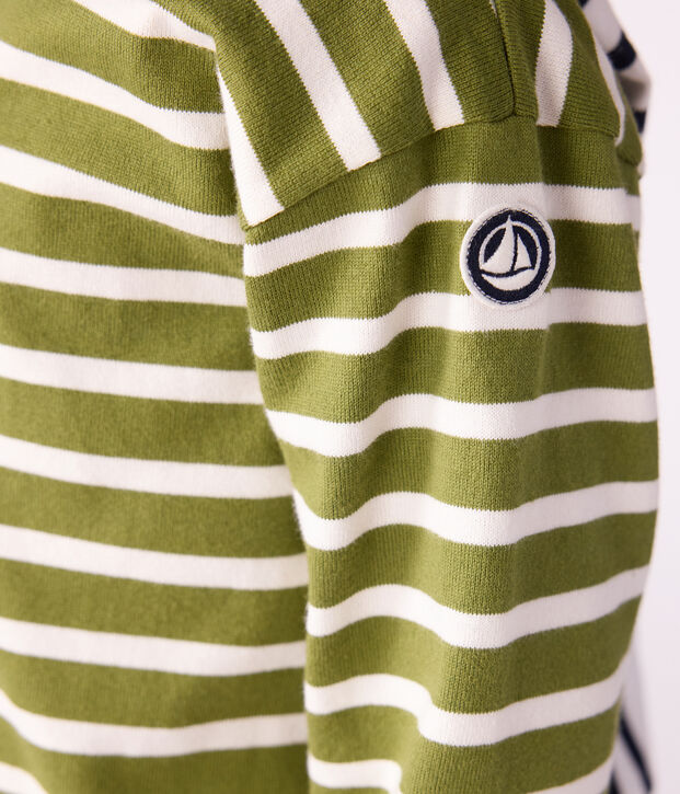 Children's cotton Breton top green/ecru