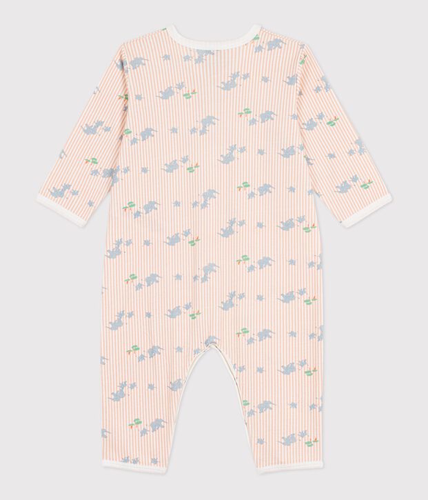 Babies' footless cotton pyjama suit printed with elephants white/multicolor
