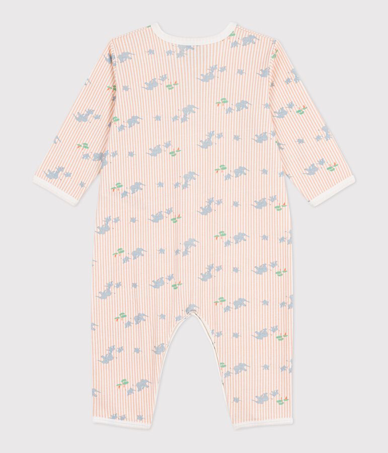 Babies' footless cotton pyjama suit printed with elephants MARSHMALLOW white/MULTICO white