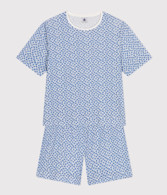 Women's Floral-pattern Cotton Pyjama Shorts and T-shirt MARSHMALLOW blue/INCOGNITO