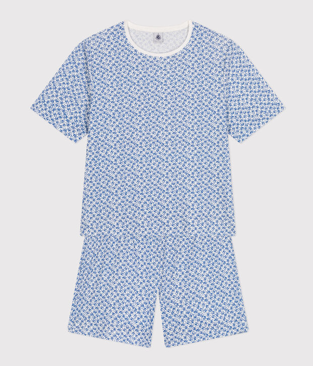 Women's Floral-pattern Cotton Pyjama Shorts and T-shirt blue/blue