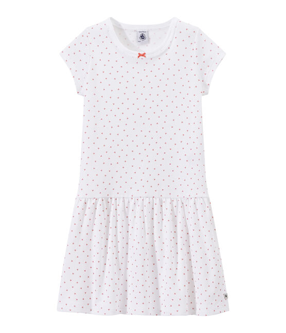 Girl's heart print nightshirt ECUME white/ROSE pink