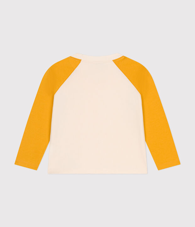 Boys' long-sleeved cotton T-shirt Ecru/yellow