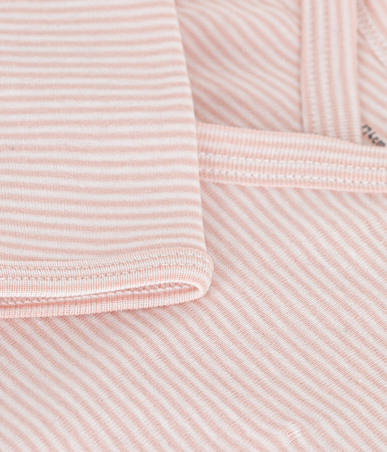 Babies' Long-Sleeved Cotton Wrapover Bodysuit. pink/white