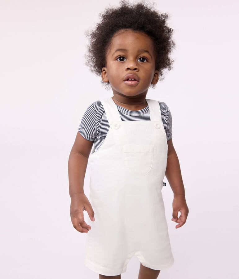 Babies' short-legged plain cotton dungarees white