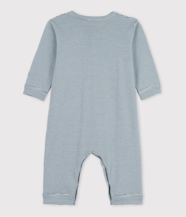 Babies' Footless Pinstriped Cotton Sleepsuit blue/white