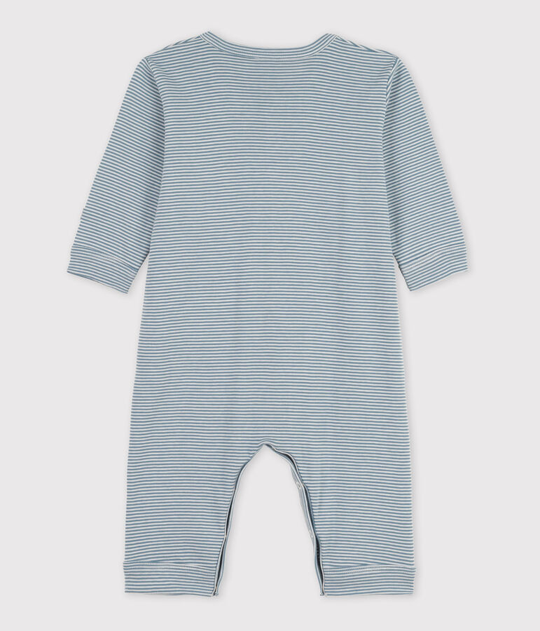Babies' Footless Pinstriped Cotton Sleepsuit blue/white