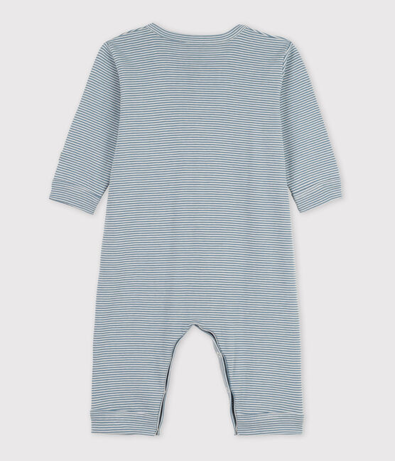 Babies' Footless Pinstriped Cotton Sleepsuit ROVER blue/MARSHMALLOW white