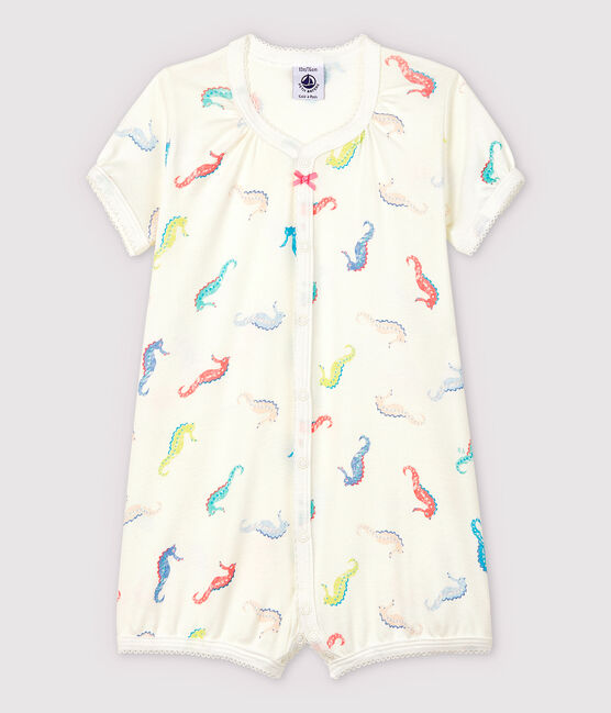 Baby Girls' Seahorse Pattern Cotton Playsuit MARSHMALLOW white/GRETEL pink