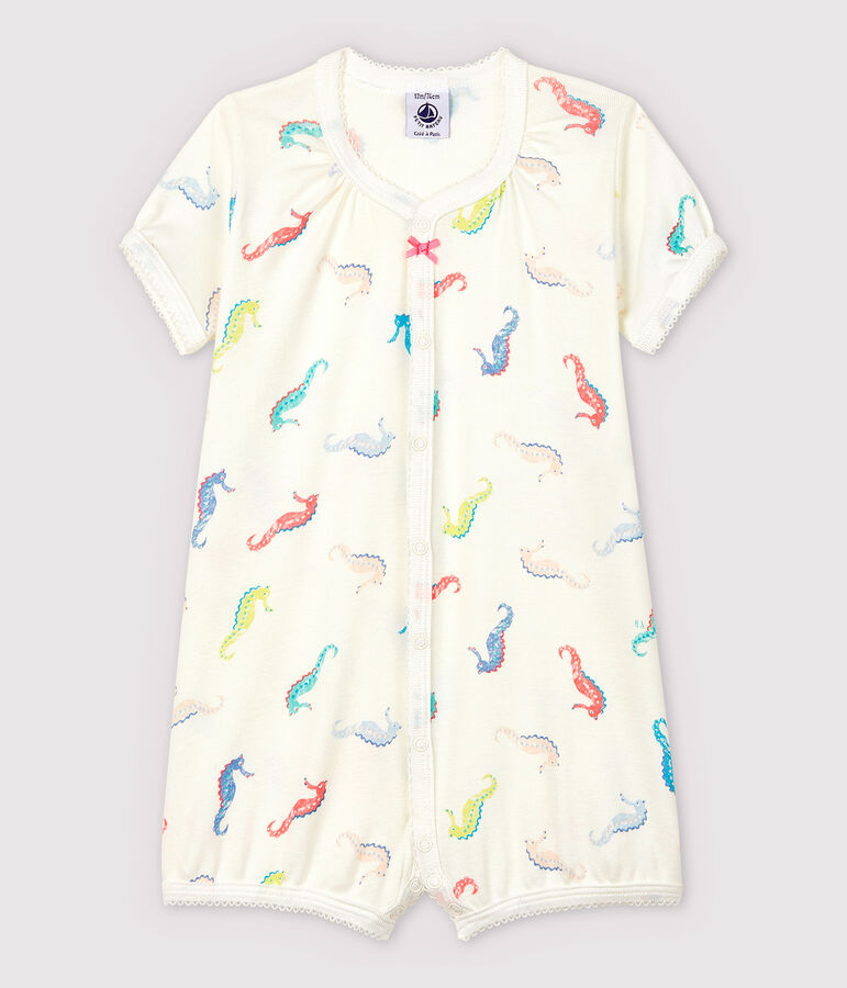 Baby Girls' Seahorse Pattern Cotton Playsuit white/pink