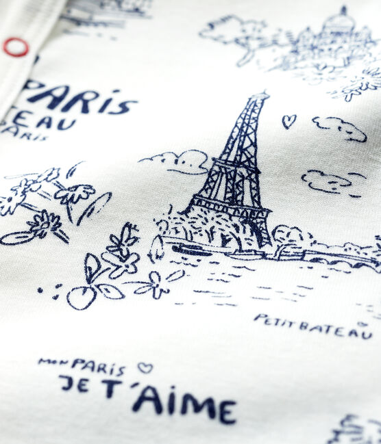 Babies' Toile de Jouy Paris Cotton Playsuit MARSHMALLOW white/MEDIEVAL blue