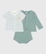 Three-piece newborn set in cotton, including a stripy lemon design T-shirt