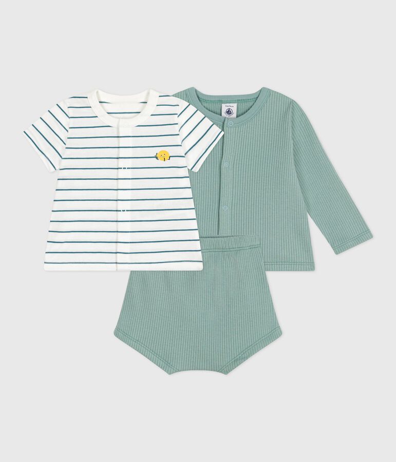 Three-piece newborn set in cotton, including a stripy lemon design T-shirt PAUL /MULTICO