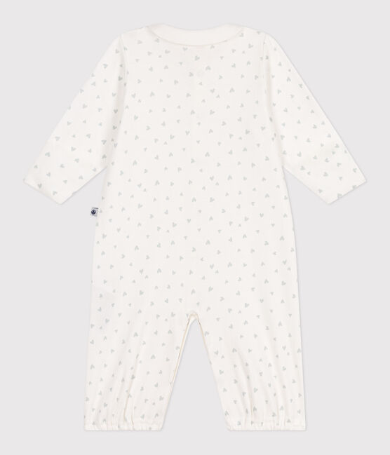 Babies' cotton one-piece/sleep sack with a collar with little hearts MARSHMALLOW white/MULTICO white