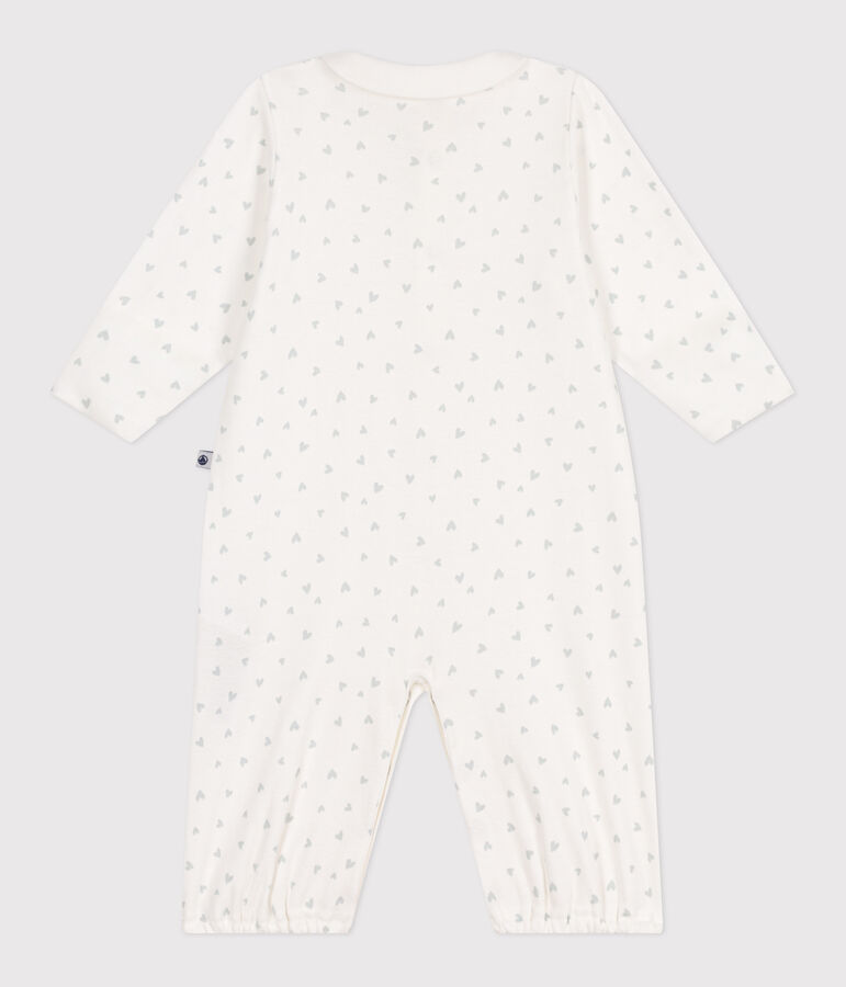 Babies' cotton one-piece/sleep sack with a collar with little hearts white/multicolor