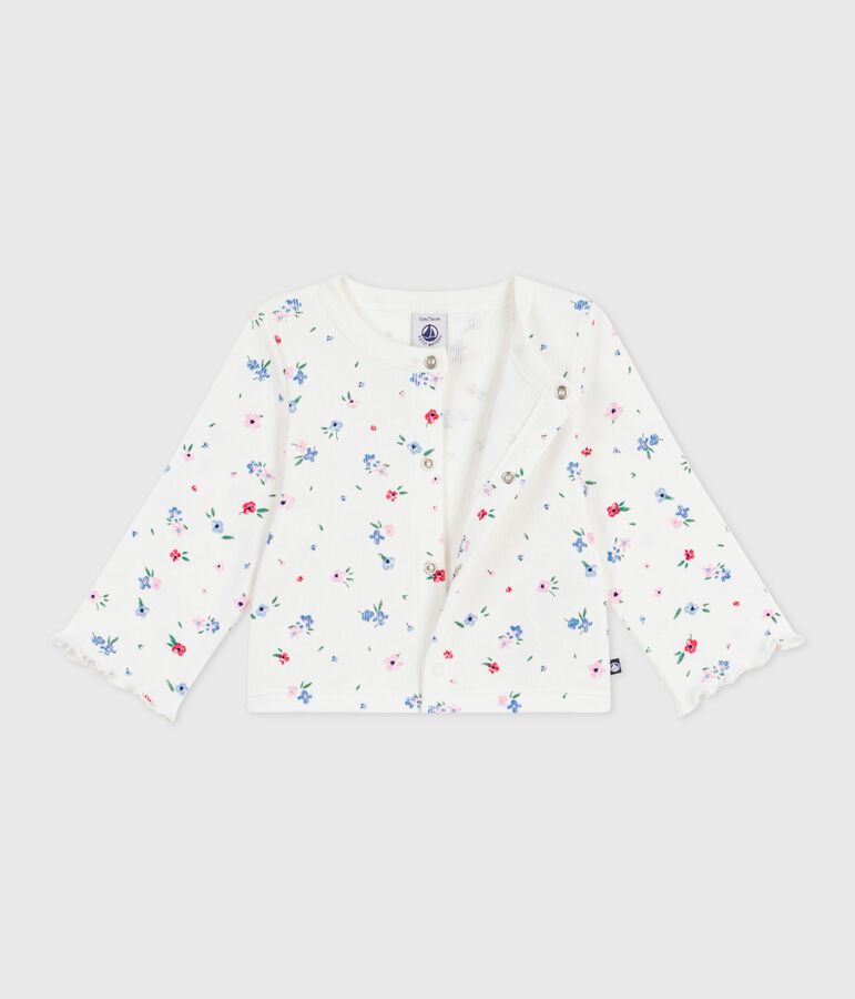 Babies' floral-print cotton cardigan MARSHMALLOW white/MULTICO white