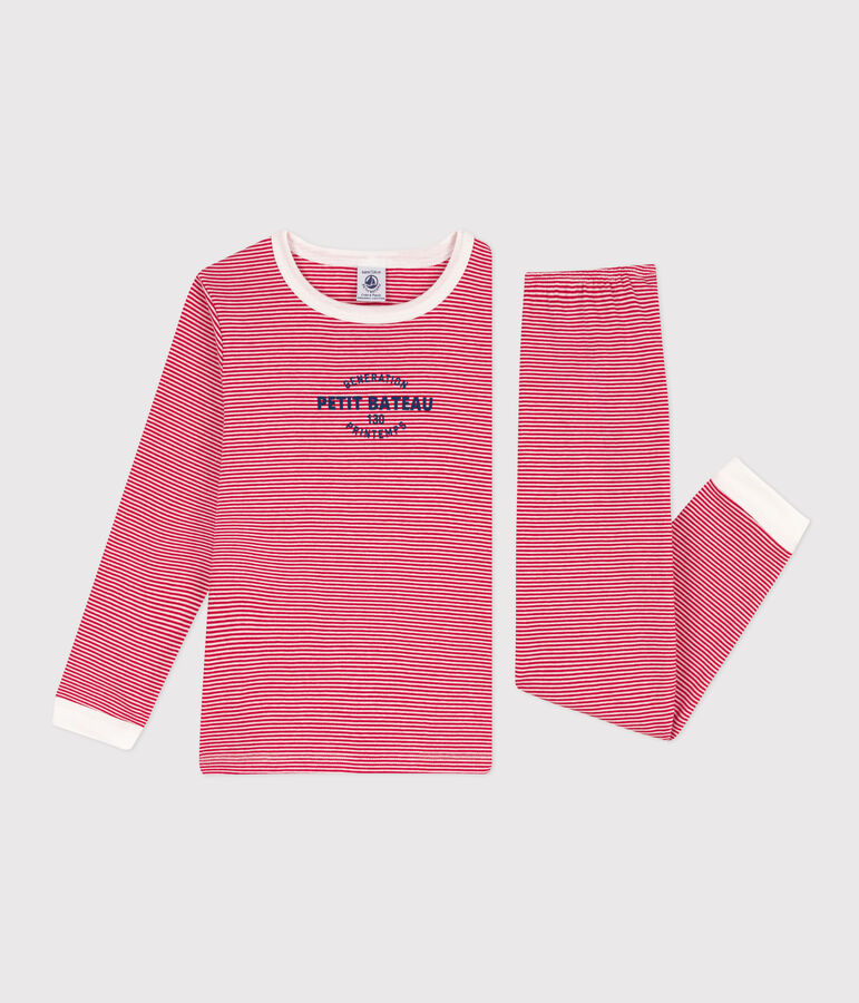 Children's Unisex Pinstriped Cotton Pyjamas CORRIDA red/MARSHMALLOW white