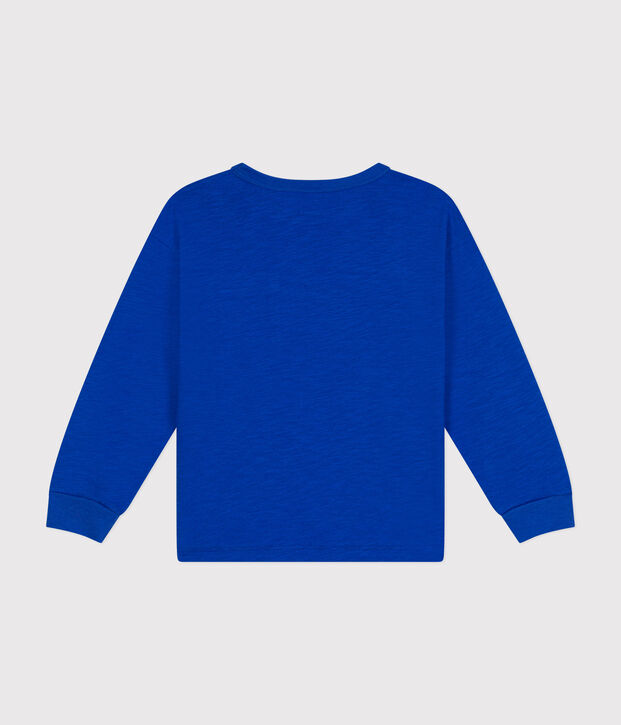 Boys' long-sleeved slub jersey T-shirt blue