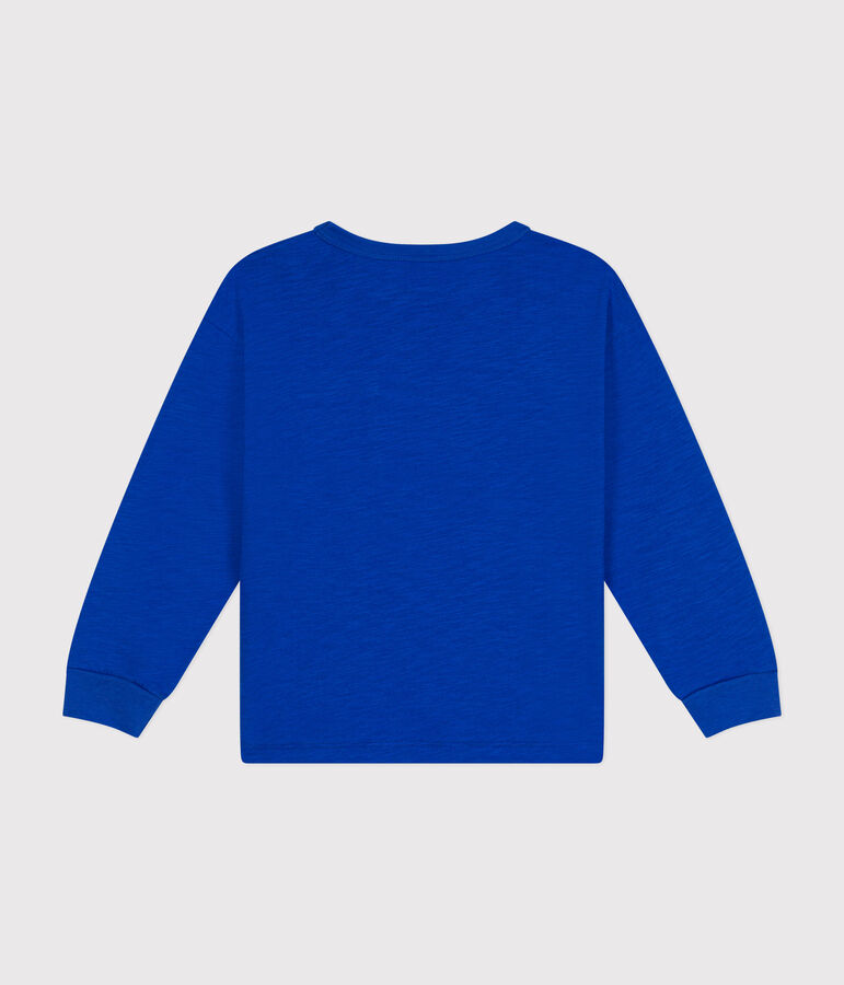 Boys' long-sleeved slub jersey T-shirt blue
