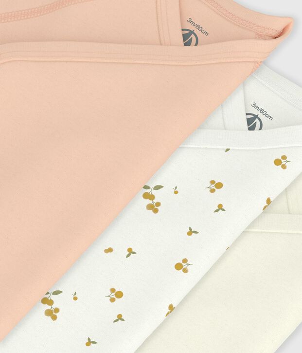 Pack of babies' short-sleeved printed cotton wrapover bodies multicolor