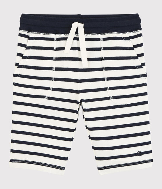 Boys' Cotton Bermuda Shorts MARSHMALLOW white/SMOKING blue
