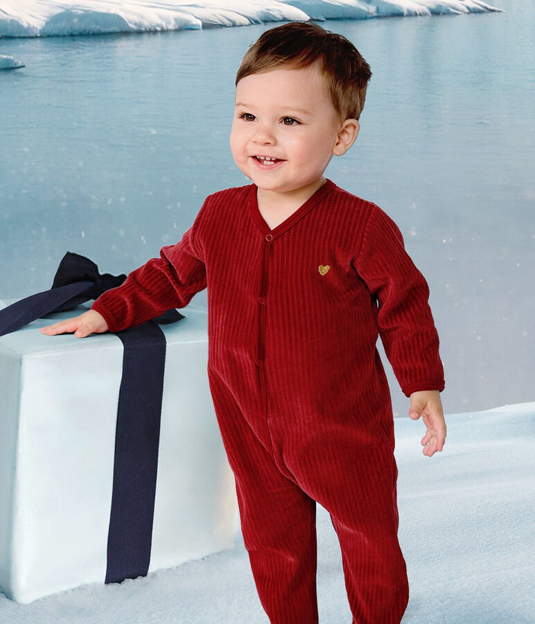 Babies' plain velour pyjama suit red