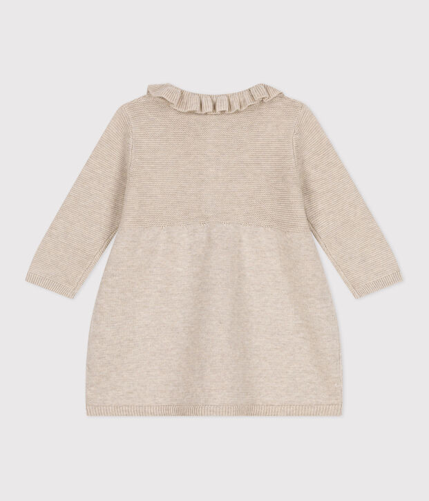 Babies' long-sleeved knitted cotton dress beige