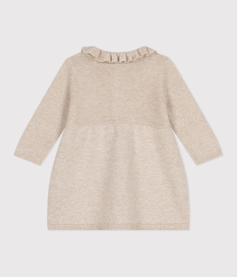 Babies' long-sleeved knitted cotton dress beige