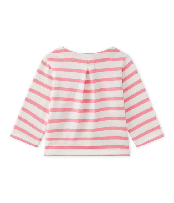 Baby girl's striped cardigan MARSHMALLOW white/PETAL pink