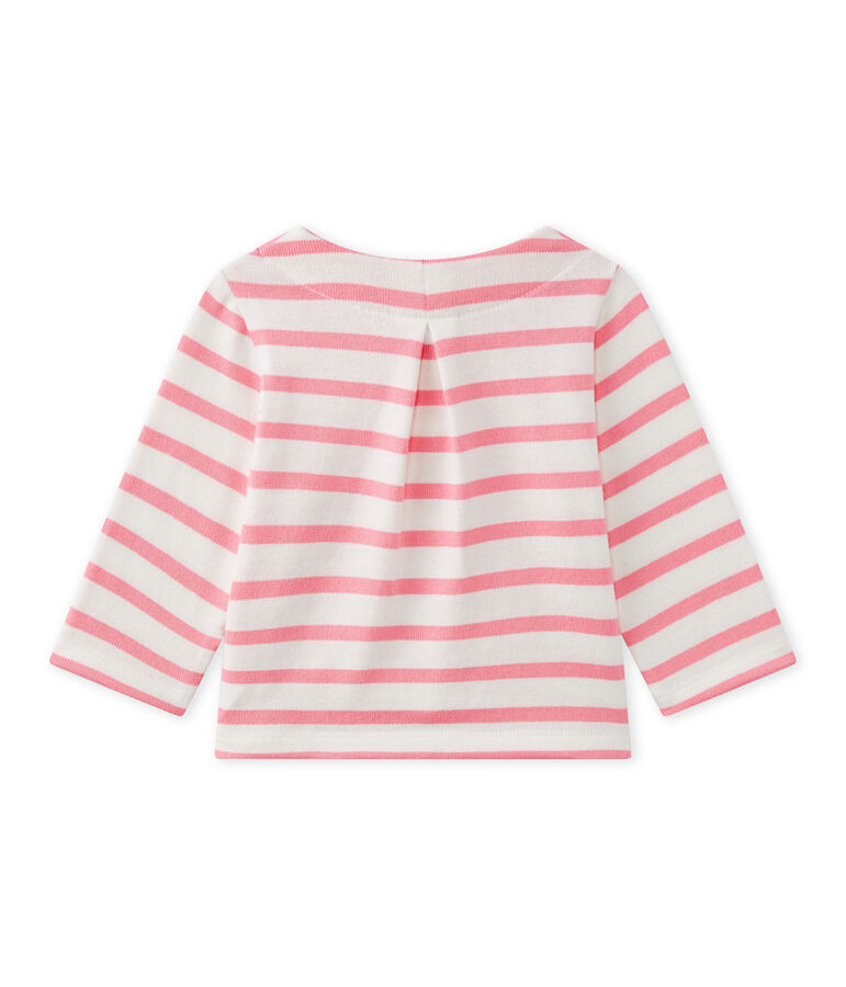 Baby girl's striped cardigan MARSHMALLOW white/PETAL pink