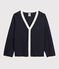 Boys' Wool and Cotton Cardigan SMOKING blue/MARSHMALLOW white