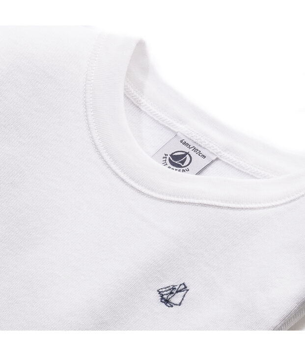 Boy's long-sleeved T-shirt in brushed cotton Ecume white