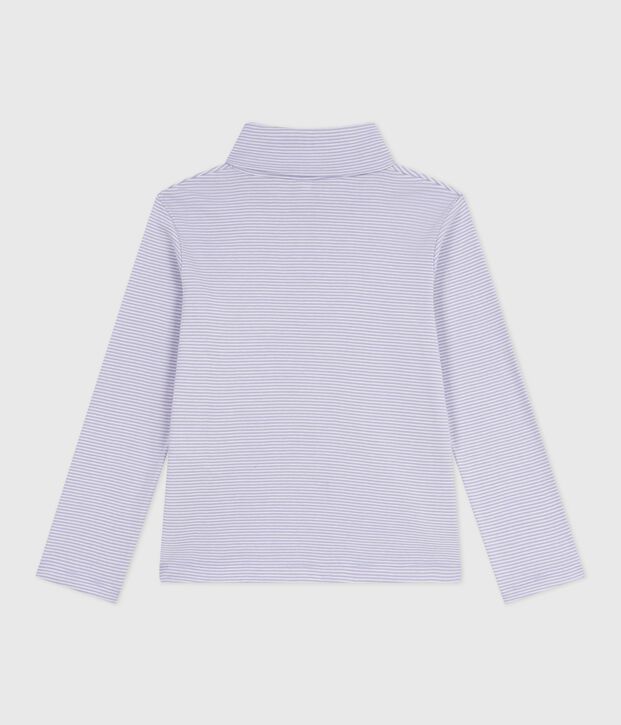 Children's stripy cotton rollneck top purple/white