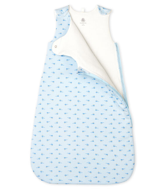 Babies' Rib Knit Sleeping Bag FRAICHEUR blue/MULTICO white
