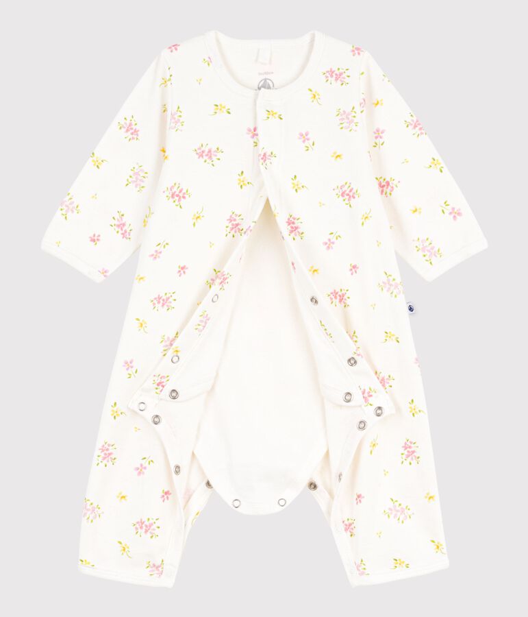 Babies' footless floral-print cotton bodyjamas MARSHMALLOW white/MULTICO white