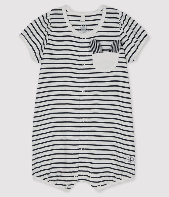 Baby Girls' Rib Knit Playsuit MARSHMALLOW white/SMOKING blue