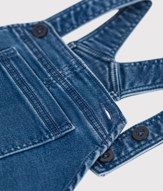 Girls' denim effect fleece dungaree dress blue