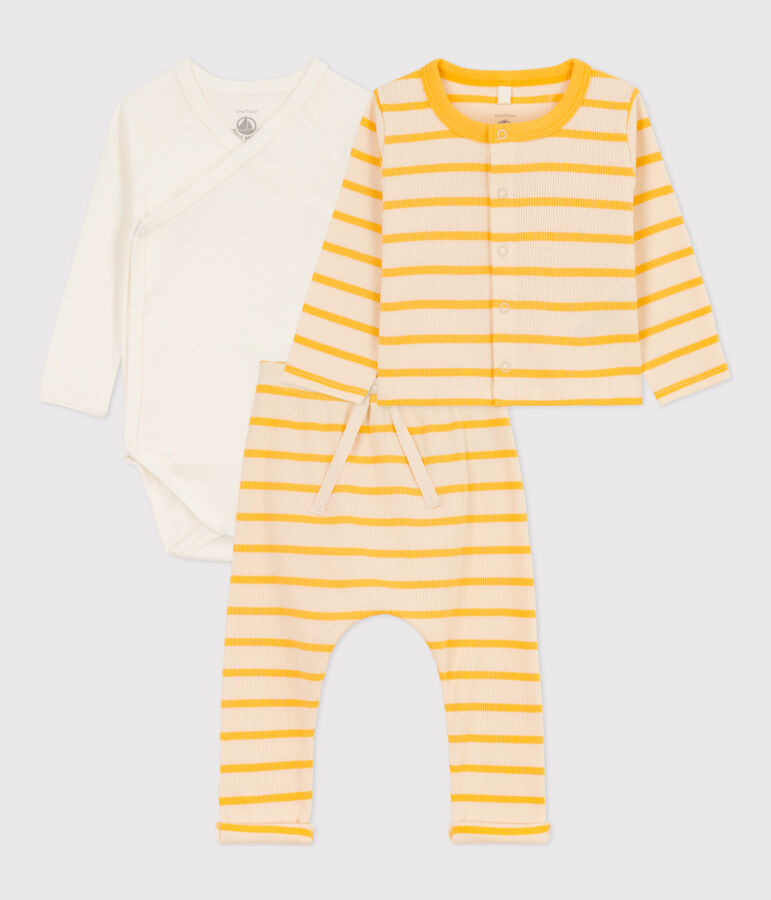 Babies' Cotton Breton Three-Piece Ecru/yellow
