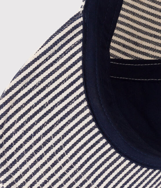Babies' Fabric Petit Bateau Family Cap MEDIEVAL blue/MARSHMALLOW white