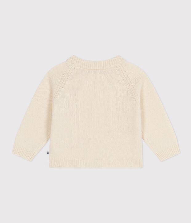 Babies' Wool/Recycled Nylon Knit Cardigan Ecru