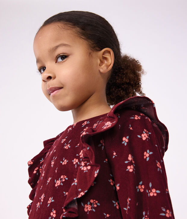Girls' long-sleeved dress in floral velour red/multicolor