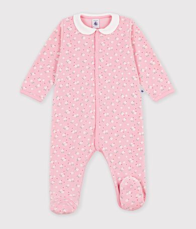 Babies' velour pyjama suit with a collar and floral print detail
