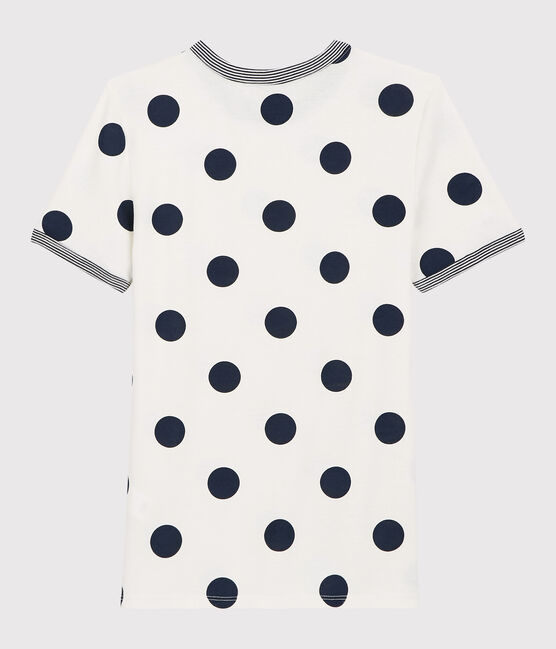 Women's Spotted Round-Neck Cotton T-Shirt MARSHMALLOW white/MEDIEVAL blue
