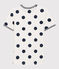 Women's Spotted Round-Neck Cotton T-Shirt MARSHMALLOW white/MEDIEVAL blue